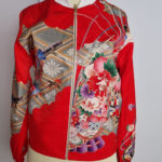 Bomber Jacket Silk with hand painted and gold ink (S) - X117